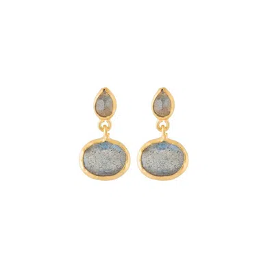 Opium Jewels Women's Blue / Grey Double Droplet Oval Studs - Labradorite In Blue/grey