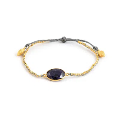 Opium Jewels Women's Blue / Grey / Gold Blue Sapphire Chakra Bracelet With Blue Grey Thread - Third Eye Chakra - 