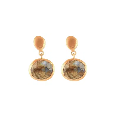 Opium Jewels Women's Blue / Grey / Gold Golden Nugget Oval Studs - Labradorite