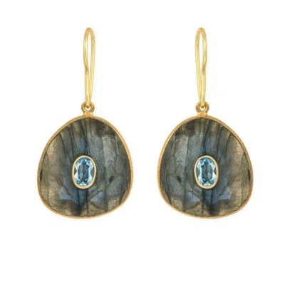 Opium Jewels Women's Blue / Grey / Gold Labradorite Drops With Inlaid Blue Topaz Stones In Multi
