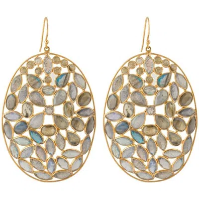 Opium Jewels Women's Blue / Grey / Gold Red Carpet Oval Jali Drops - Labradorite In Multi