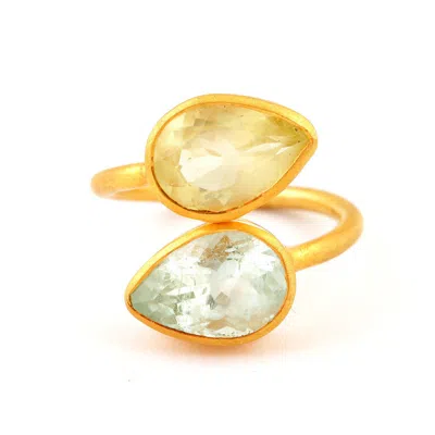 Opium Jewels Women's Blue / Yellow / Orange Teardrop Cocktail Ring - Blue & Yellow Aquamarines
