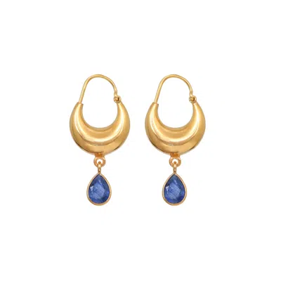 Opium Jewels Women's Crescent Moon Hoops With Blue Sapphire