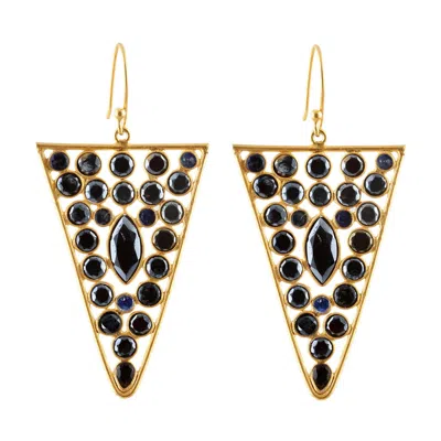 Opium Jewels Women's Gold / Black Jali Shard Cocktail Earrings - Black Pyrite In Multi