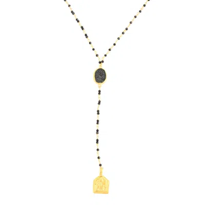 Opium Jewels Women's Gold / Black Vintage Amulet Rosary Necklace - Black Spinel & Druzy In Multi