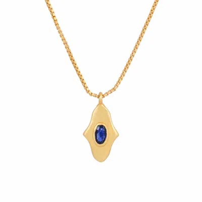 Opium Jewels Women's Gold / Blue Birthstone Hamsa Necklace In Blue Sapphire - September In Gold/blue