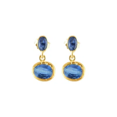 Opium Jewels Women's Gold / Blue Double Droplet Oval Studs - Kyanite In Gold/blue