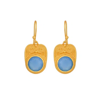 Opium Jewels Women's Gold / Blue Goddess Earrings With Blue Chalcedony In Gold/blue