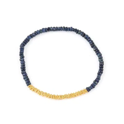 Opium Jewels Women's Gold / Blue Gold Disc Stretch Bracelet With Blue Sapphires In Multi