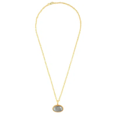 Opium Jewels Women's Gold / Blue / Grey Orbit Necklace - Cabochon Labradorite In Gold/blue/grey