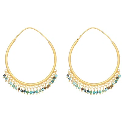 Opium Jewels Women's Gold / Blue Large Cascade Hoops - Turquoise In Gold/blue