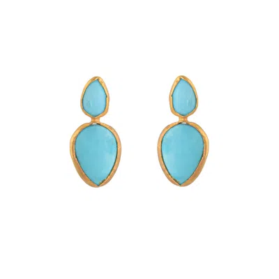 Opium Jewels Women's Gold / Blue Marquise Double Drop Studs - Turquoise