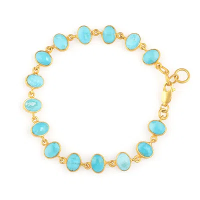 Opium Jewels Women's Gold / Blue Orbit Bracelet - Cabochon Arizona Turquoise In Gold/blue