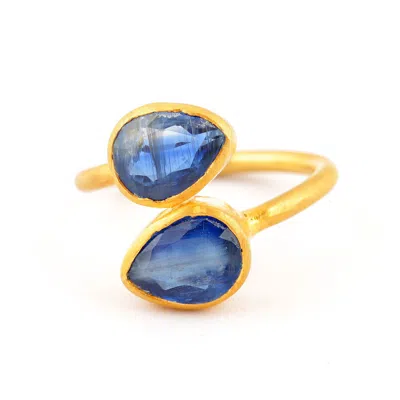 Opium Jewels Women's Gold / Blue Teardrop Cocktail Ring - Kyanite