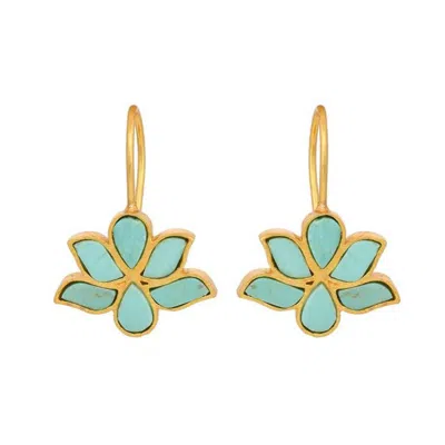 Opium Jewels Women's Gold / Blue Water Lotus Earrings - Arizona Turquoise