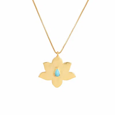 Opium Jewels Women's Gold / Blue Water Lotus Necklace - Gold With Turquoise