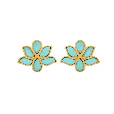 Opium Jewels Women's Gold / Blue Water Lotus Studs - Arizona Turquoise In Multi