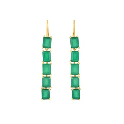 Opium Jewels Women's Gold / Green Baguette Cut  Droplets In Green Onyx In Multi