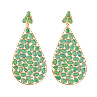Opium Jewels Women's Gold / Green Dew Drop Jali Earrings - Emeralds