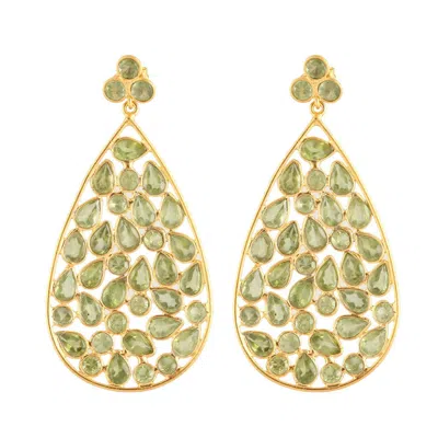 Opium Jewels Women's Gold / Green Dew Drop Jali Earrings - Peridot In Multi