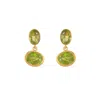 Opium Jewels Women's Gold / Green Double Droplet Oval Studs - Peridot