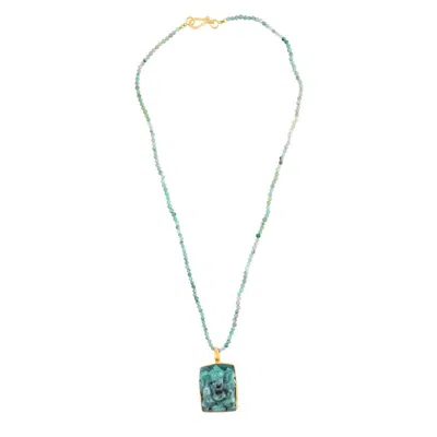Opium Jewels Women's Gold / Green Emerald Necklace With Emerald Ganesha Pendant