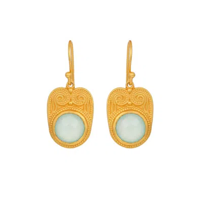 Opium Jewels Women's Gold / Green Goddess Earrings In Faceted Aqua Green Chalcedony In Gold/green