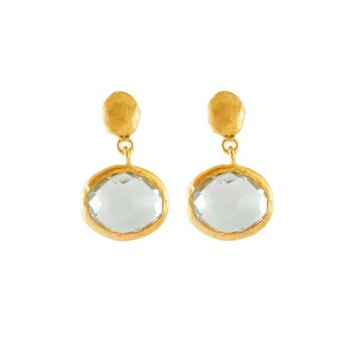Opium Jewels Women's Gold / Green Golden Nugget Oval Studs - Green Amethyst In Gold/green
