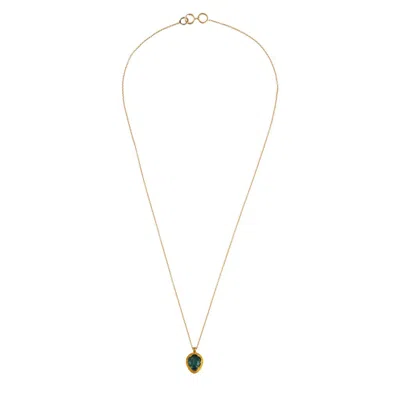 Opium Jewels Women's Gold / Green Hand Carved Eighteen Carat Gold Emerald Pendant On Eighteen Carat Gold Fine Cha In Gold/green
