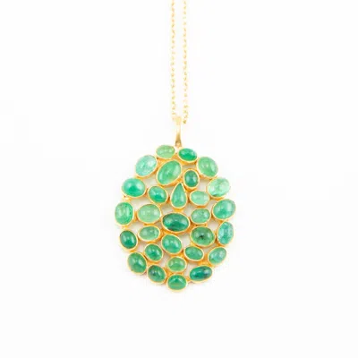 Opium Jewels Women's Gold / Green Jali Pendant Necklace - Cabochon Emeralds In Multi