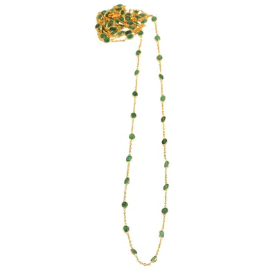 Opium Jewels Women's Gold / Green Long Chain Necklace - Emeralds In Multi