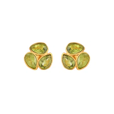 Opium Jewels Women's Gold / Green Lotus Studs - Peridot