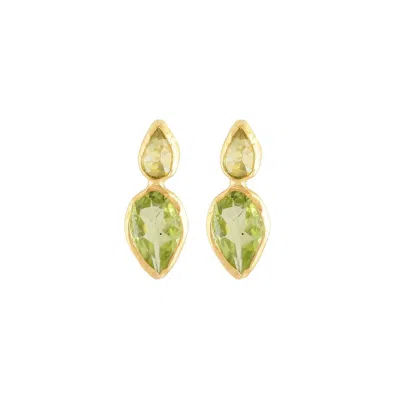 Opium Jewels Women's Gold / Green Marquise Double Drop Studs - Peridot In Multi