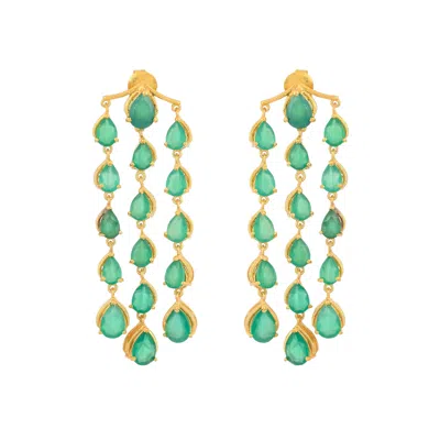 Opium Jewels Women's Gold / Green Oscar Night Chandelier Earrings In Green Onyx