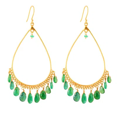 Opium Jewels Women's Gold / Green Rani Teardrop Hoops - Emeralds