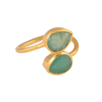 Opium Jewels Women's Gold / Green Teardrop Cocktail Ring - Emeralds