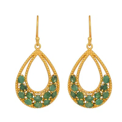 Opium Jewels Women's Gold / Green Teardrop Earrings - Emeralds In Multi