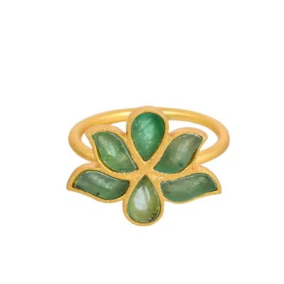 Opium Jewels Women's Gold / Green Water Lotus Ring - Emeralds In Multi