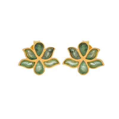 Opium Jewels Women's Gold / Green Water Lotus Studs - Emeralds In Gold/green