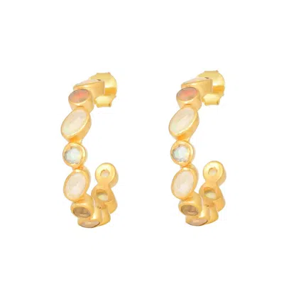 Opium Jewels Women's Gold / Green / White Halo Stud Hoops - Ethiopian Opals In Gold/green/white