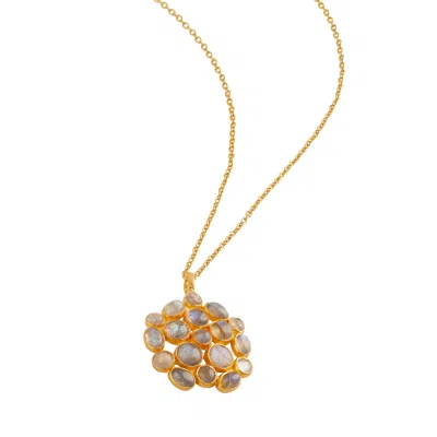 Opium Jewels Women's Gold / Grey Cloudburst Jali Necklace - Cabochon Labradorite In Multi