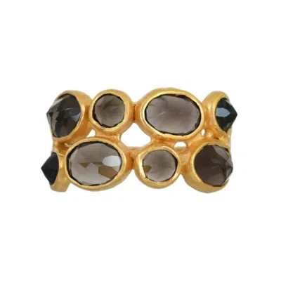 Opium Jewels Women's Gold / Grey Jali Cocktail Ring - Smokey Quartz In Multi