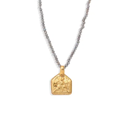 Opium Jewels Women's Gold / Grey Vintage Hanuman Talisman On A Strand Of Labradorite In Gold/grey