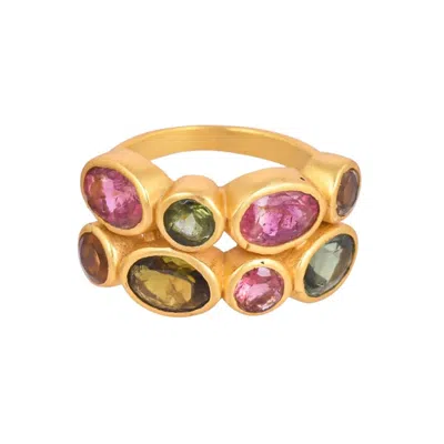 Opium Jewels Women's Gold Jali Cocktail Ring - Tourmalines