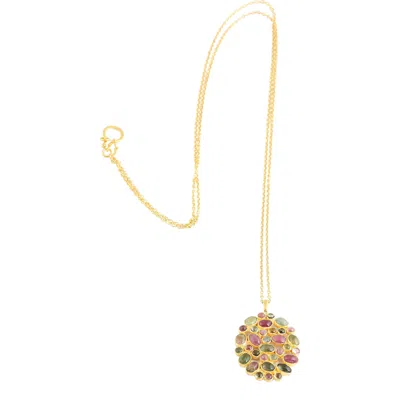 Opium Jewels Women's Gold Jali Pendant Necklace - Cabochon Tourmalines