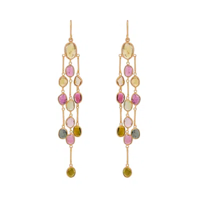 Opium Jewels Women's Gold Multi-coloured Tourmaline Cascade Earrings