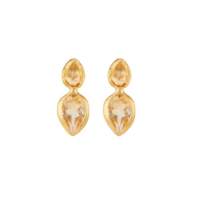 Opium Jewels Women's Gold / Neutrals Marquise Double Drop Studs - Citrines