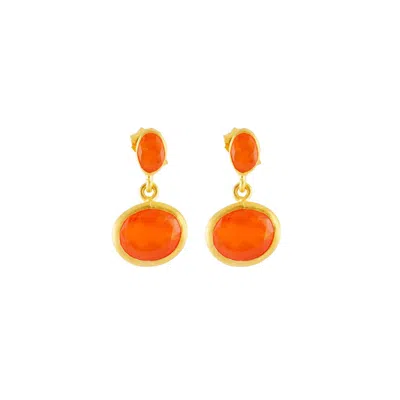 Opium Jewels Women's Gold / Orange Double Droplet Oval Studs - Carnelian In Gold/orange