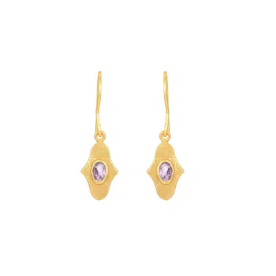 Opium Jewels Women's Gold / Pink / Purple Birthstone Hamsa Drops In Amethyst - February