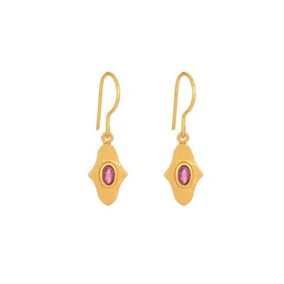 Opium Jewels Women's Gold / Pink / Purple Birthstone Hamsa Drops In Pink Tourmaline - October